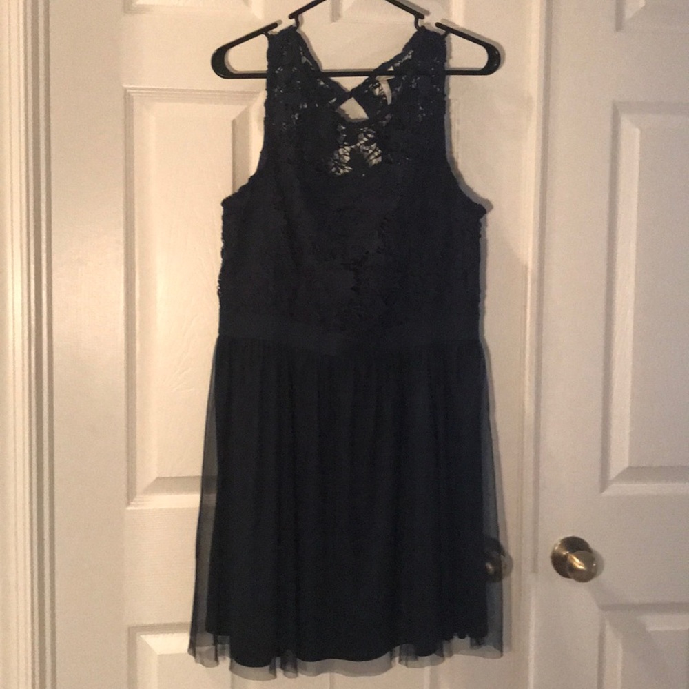 Navy lace and tulle dress